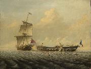 Thomas Baines Action between HMS oil painting on canvas